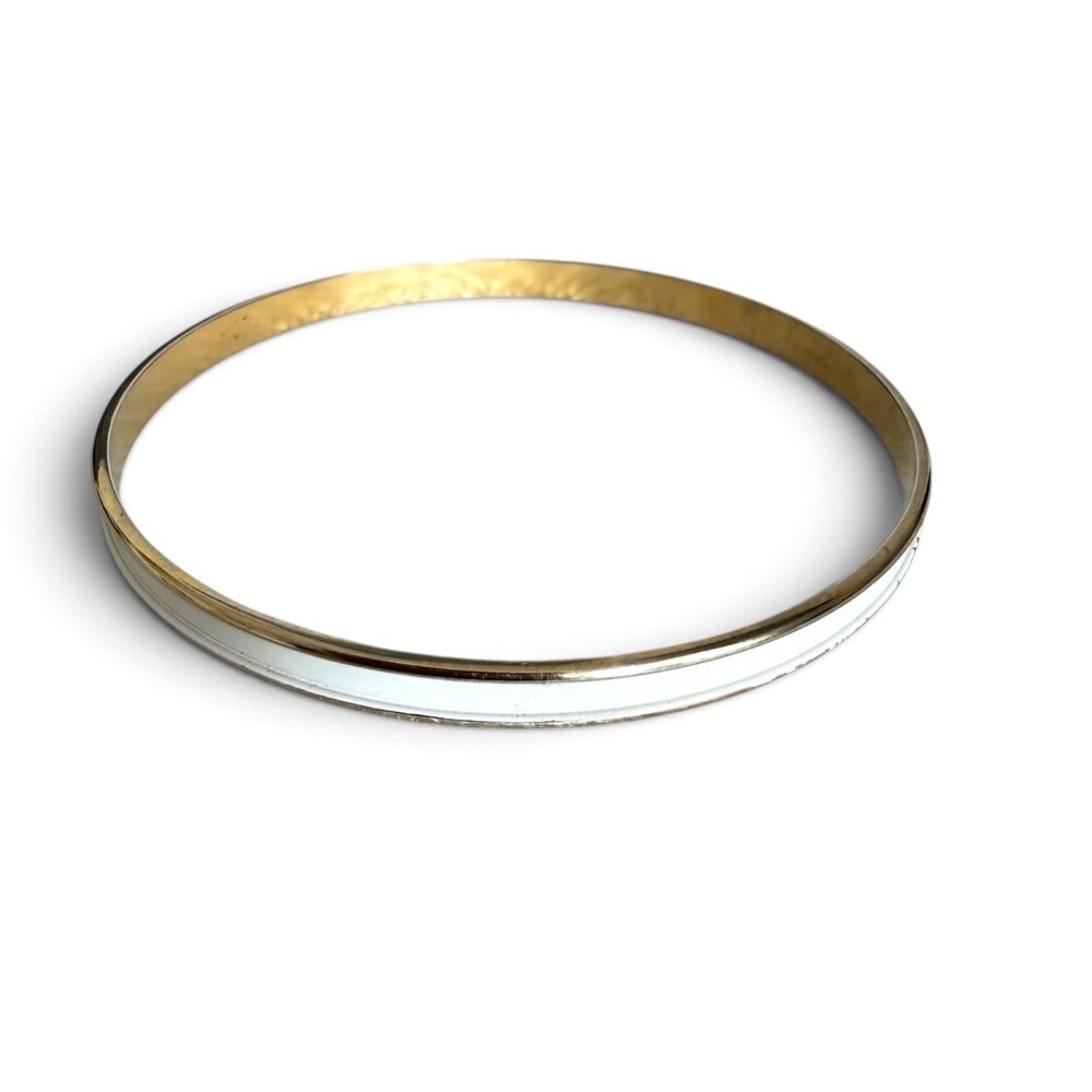 Vintage 1970s -80s Napier Gold Tone White Enamel Bangle Bracelet 2.5 Inch